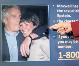  ?? JOHN MINCHILLO/AP ?? Audrey Strauss, acting U.S. attorney for the Southern District of New York, points to a photo of Jeffrey Epstein and Ghislaine Maxwell at a 2020 news conference.