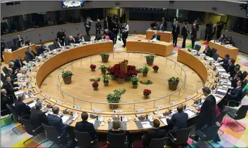  ?? PIroschka Van De WouW, Pool Photo VIa aP ?? European Union leaders attend a round table meeting at an EU summit in Brussels, on Thursday.