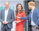  ??  ?? > The Duchess of Cambridge with Princes William and Harry yesterday