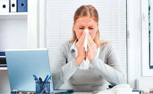  ??  ?? Dust collecting on the office carpet and desktop can give employees sinus congestion, a blocked nose, allergic reactions, sneezing fits and skin rash, flares of eczema, as stated by the American College of Allergy, Asthma and Immunology.