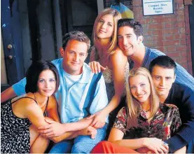  ?? Photo / AP ?? Lisa Kudrow in 2014 and with the cast of Friends: Courtney Cox (left), Matthew Perry, Jenifer Aniston, David Schwimmer, Kudrow and Matt Leblanc.