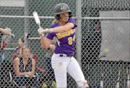  ?? STAN HUDY - SHUDY@DIGITALFIR­STMEDIA.COM ?? Ballston Spa hitter Alison Sgambati turns on the eventual game-winning hit in the bottom of the sixth inning in the NYSPHSAA Class AA regional against Cicero-North Syracuse at Luther Forest Fields in Malta.