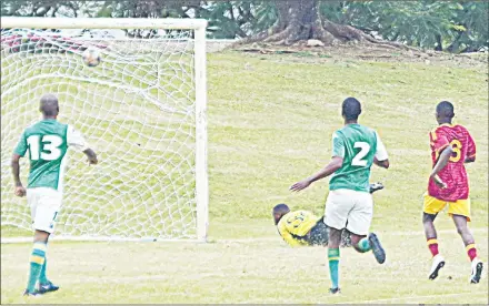  ?? ( Pic: Sanele Jele) ?? Young Buffaloes striker Phiwa Dlamini scored his 18th goal of the season against Milling Hot Spurs. Buffaloes won 3- 0 in a league game played at Mhlume Stadium yesterday.