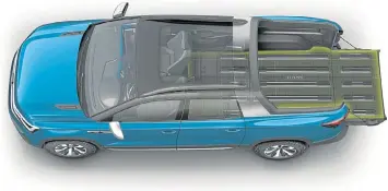  ??  ?? The floor space can be extended by opening the tailgate or using a mechanism that allows the bottom of the passenger cab rear panel to be folded down.