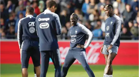  ??  ?? France’s Paul Pogba (right) and Mamadou Sakho during a training session at the Stade municipal de Roudourou in Guingamp, France, yesterday. (Reuters)