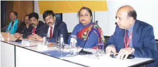  ??  ?? K Chiranjeev­i addressing the press at ITB 2013, while other dignitarie­s look on