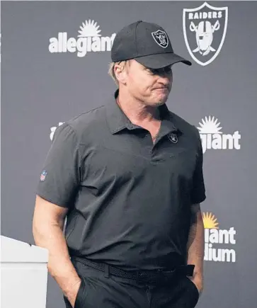  ?? AP FILE ?? Jon Gruden resigned as coach of the Raiders after reports of old emails he sent which included bigoted comments.