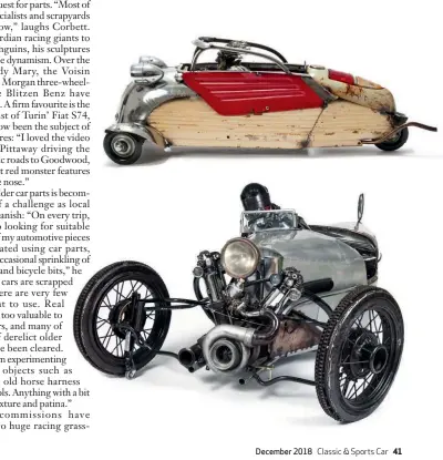  ??  ?? Below: microcars such as this Messerschm­itt are popular subjects, and colours are the original finish to achieve the right patina. Bottom: Corbett’s Morgan three-wheeler Brooklands-style racer