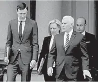  ??  ?? Senior White House Advisor Jared Kushner, US Secretary of Homeland Security Kirstjen Nielsen, US Vice President Mike Pence and Senior White House Advisor Stephen Miller walk to the West Wing before a meeting with Congressio­nal staffers about ending the partial government shutdown at the White House in Washington, US, January 5, 2019. (Reuters)