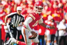  ?? DAVID EULITT/GETTY IMAGES ?? Patrick Mahomes has shown an ability to beat defenders with his legs when he needs to, but is much more adept at creating space to get the ball to his playmaking Chiefs teammates.