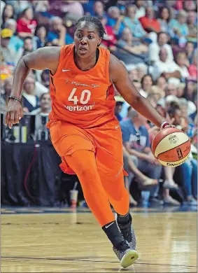  ?? SEAN D. ELLIOT/THE DAY ?? Connecticu­t’s Shekinna Stricklen tied a WNBA single-game record with eight 3-points in the Sun’s 92-75 win at Dallas on Sunday. The Sun return home tonight to play the Washington Mystics at Mohegan Sun Arena.