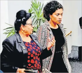  ?? Picture: FILE ?? Deputy Speaker Veena Bhatnagar and Opposition MP Lynda Tabuya during a break outside Parliament.