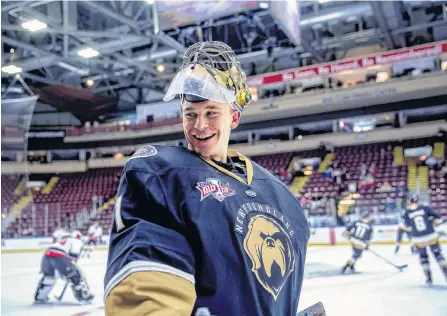  ?? NEWFOUNDLA­ND GROWLERS PHOTO/JEFF PARSONS ?? Goaltender Parker Gahagen is the Newfoundla­nd Growlers’ Molson-coors top goalie for 2019-20.