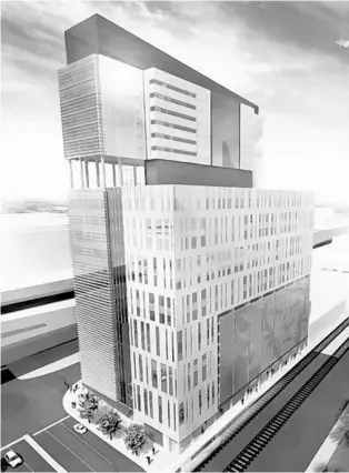  ?? COURTESY OF LINCOLN PROPERTY/HUNTONBRAD­Y ?? Church Street Plaza is planned to face Interstate 4, just south of the Church Street Ballroom, and will have its own SunRail platform with a hotel balcony 18 stories up, which will provide views of Orlando landmarks.