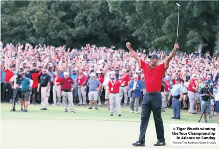  ?? Picture: Tim Bradbury/Getty Images ?? Tiger Woods winning the Tour Championsh­ipin Atlanta on Sunday