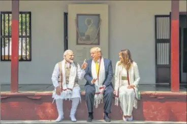  ?? PTI ?? Prime Minister Narendra Modi, US President Donald Trump and First Lady Melania Trump at Sabarmati Ashram on Monday.