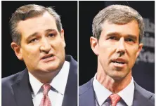  ?? Tom Fox / Dallas Morning News ?? Incumbent GOP Sen. Ted Cruz (left) leads in the polls over his better financed rival, Democratic Rep. Beto O’Rourke.