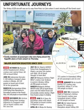  ??  ?? Family members of passengers who were flying aboard the EgyptAir plane at Cairo airport on Thursday. AFP