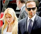  ?? –AFP ?? Foreign policy adviser to US President Donald Trump’s election campaign, George Papadopoul­os and his wife Simona Mangiante arrive at US district court for his sentencing in Washington DC on Friday.