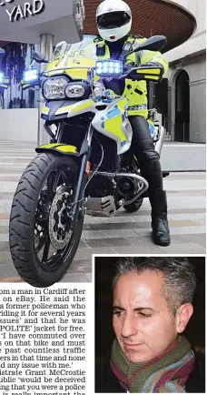 ??  ?? Fake: Darren Emanuel. Top: A real police bike and rider