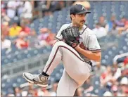  ?? James A. Pittman / USA TODAY Sports ?? Atlanta Braves starting pitcher Spencer Strider (65) delivers a pitch against the Washington Nationals during the first inning at Nationals Park on Sunday.