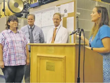  ?? BY HOLLY JENKINS/RCPS INFORMATIO­N OFFICER ?? Jessica Wines (left) is hailed by Rappahanno­ck Schools Superinten­dent Shannon Grimsley for her quick action following a domestic incident along her bus route last month.