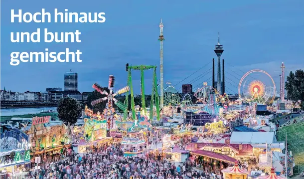  ?? FOTO: HÄSSELBART­H UND FREUNDE/FRANK TUSCH ?? Bis zu vier Millionen Besucher werden an den zehn Tagen der Größten Kirmes am Rhein erwartet. Über 300 Schaustell­er sind dabei.