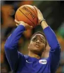  ?? THE ASSOCIATED PRESS ?? Philadelph­ia 76ers rookie guard Markelle Fultz has lost his shot. He’s sat out for most of the season with a shoulder injury but is back to practicing while trying to regain his shooting form.