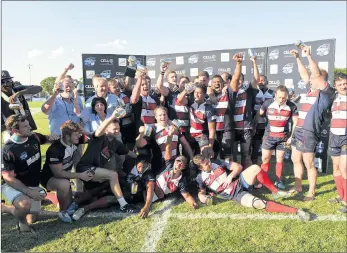  ?? IMAGESA/SARU ?? GLORY BOYS: Durbanvill­e/Bellville celebrate with the Gold Cup after winning the final of the Community Cup against Rustenburg Impala this past Monday at the Impala Rugby Club.