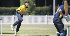  ?? ?? SEND: Warrnamboo­l Gold’s Max Clancey bowls to his Warrnamboo­l Blue opponent in an under-15 Country Week final in Horsham on Friday.