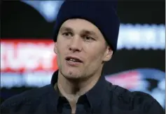  ?? CHARLES KRUPA - THE ASSOCIATED PRESS ?? FILE - In this Jan. 4, 2020, file photo, New England Patriots quarterbac­k Tom Brady speaks to the media following an NFL wild-card playoff football game against the Tennessee Titans in Foxborough, Mass.
