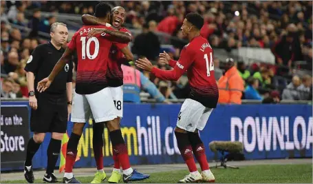  ??  ?? Ashley Young and Jesse Lingard celebratin­g Rashford’s goal in the 1-0 win over Tottenham Hotspur…yesterday