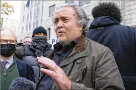  ?? JOSE LUIS MAGANA / ASSOCIATED PRESS ?? Longtime Trump ally Steve Bannon appeared before a judge on Monday to face criminal contempt charges for defying a subpoena from Congress’ Jan. 6 committee, then declared combativel­y outside court that he was “taking on the Biden regime” in fighting the charges.