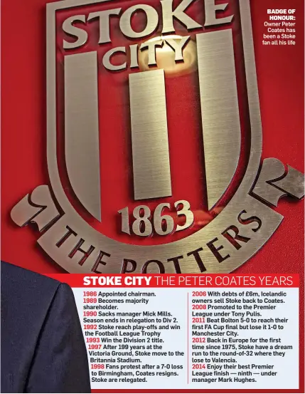  ??  ?? BADGE OF HONOUR: Owner Peter Coates has been a Stoke fan all his life