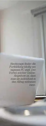  ??  ?? Heutzutage findet die Fortbildun­g häufig am eigenen PC statt. Der Vorteil solcher OnlineAnge­bote ist, dass man sie individuel­l in den Alltag einbauen kann.