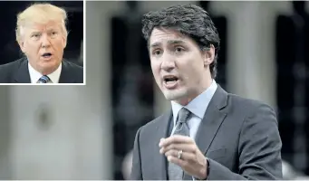  ?? ADRIAN WYLD/THE CANADIAN PRESS ?? Prime Minister Justin Trudeau and U.S. President Donald Trump, inset, will meet Monday in Washington.