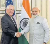  ?? PTI ?? Prime Minister Narendra Modi meets US Secretary of State, Rex W Tillerson, in Washington DC on Monday.