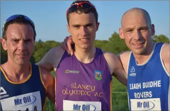  ??  ?? The first three Senior men home (from left): Niall Sheil, Ger Forde (winner) and Paul Lynch.