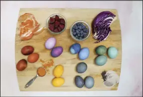  ?? CHRISTINE CHITNIS/THE NEW YORK TIMES ?? Yellow onion skins, beets, blueberrie­s, red cabbage, ground turmeric and hibiscus loose-leaf tea are used to naturally dye Easter eggs. Using ingredient­s straight from your kitchen, these dyed Easter eggs make a fun and festive way to celebrate.