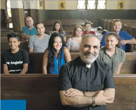  ?? DAX MELMER ?? Pastor Elie Zouein sits with recent immigrants from Syria, Iraq and Lebanon on Thursday at Saint Peter’s Catholic Maronite Rite Church, which caters to Arabic-speaking Christians. The latest census data show that Arabic is now the most spoken language...