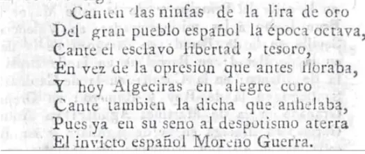  ??  ?? Versos algecireño­s para los héroes liberales.