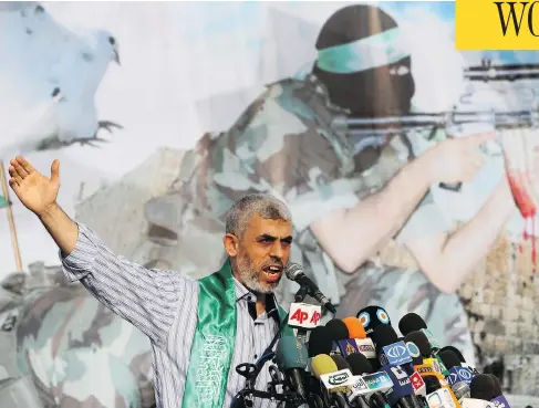  ?? ADEL HANA / THE ASSOCIATED PRESS ?? Yehiya Sinwar, a founder of Hamas’ military wing who spent years in an Israeli prison before being released in a prisoner swap, and who rejects any reconcilia­tion with Israel, is the new head of Hamas, replacing Ismail Haniyeh, who served as leader...