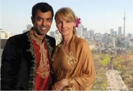  ??  ?? Kirstine Stewart with her husband, Zaib Shaikh, formerly a star of Little Mosque on the Prairie and now Toronto’s film commission­er. They married in 2011.