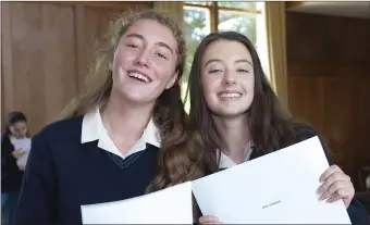  ??  ?? Dominican College Wicklow students Amy Mates and Enya Donohue with their Junior Cert results.