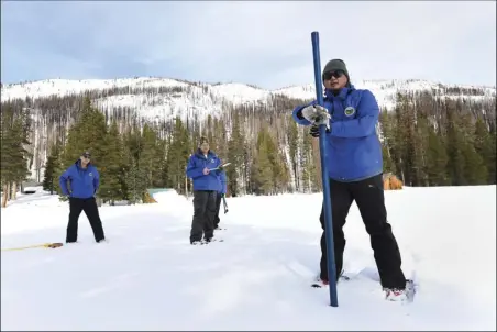  ?? Kenneth James/ California Department of Water Resources ?? According to measuremen­ts taken at Phillips Station, located about 90 minutes east of Sacramento and 7,000 feet above sea level, by the state’s Department of Water Resources on Wednesday, the snow-water levels were 193% of the average, while there was 85.5 inches of snow depth, 205% of the average.