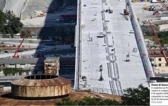  ?? FOTO ANSA ?? Ponte di Genova Il viadotto sul Polcevera è crollato il 14 agosto 2018 causando la morte di 43 persone