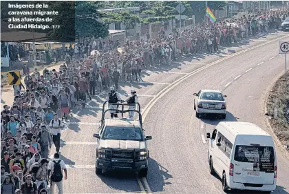  ?? /EFE ?? Imágenes de la caravana migrante a las afuerdas de Ciudad Hidalgo.