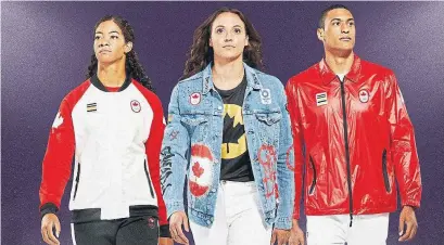  ?? FINN O'HARA THE CANADIAN PRESS ?? Canada’s denim outfit, modelled by swimmer Kylie Masse, is supposed to pay tribute to Tokyo, the fashion-forward host city.