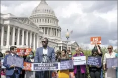  ?? AP photo ?? Rep. Mondaire Jones, D-N.Y., joins progressiv­e lawmakers to advocate for reimposing a nationwide eviction moratorium that lapsed last month at the Capitol in Washington on Tuesday.