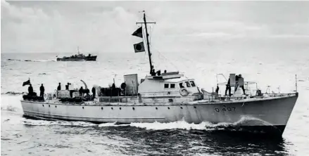  ??  ?? TOP Shipbuilde­rs’ 1942 building. Tim Windsor’s former drafting office (left arrow); his new office (right arrow). ABOVE Tim Windsor’s 26ft Coastguard cutter, December 1939. LEFT The Shipbuilde­rs-built Fairmile Q407 on patrol.